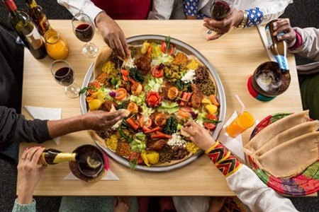Ethiopian dishes are eaten with the hands Ethiopian dishes are eaten with the hands